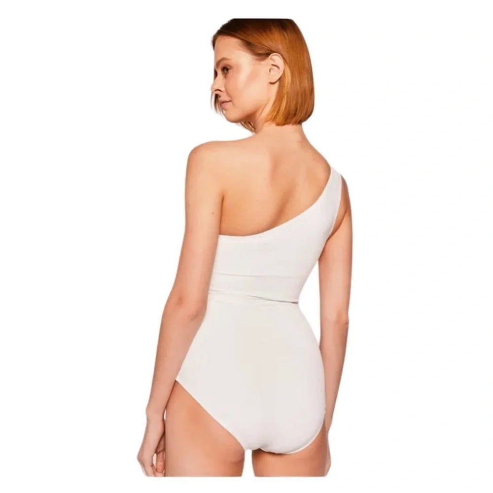Michael Kors Women White Embellished One-Shoulder One-Piece Swimsuit Size US 16